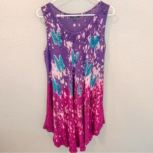 Greater Good Sundress Tie Dye Purple Butterflies Boho Hippie Dress Flowy Fairy M